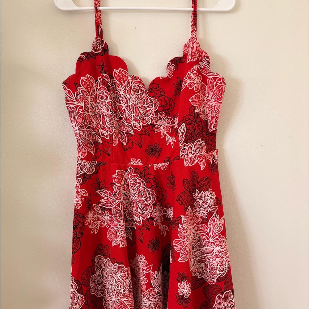 Trixxi Red Dress with Floral Accents